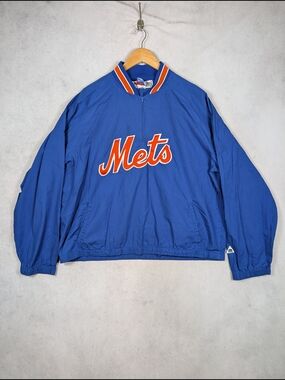 Majestic Authentic Collection New York Mets Blue Pullover Jacket Mens Size XL